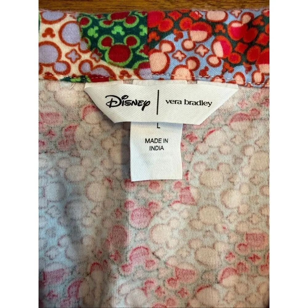Disney Vera Bradley Womens Mickey Mouse Button-Down Pajama Shirt Red Green Large - Picture 6 of 9